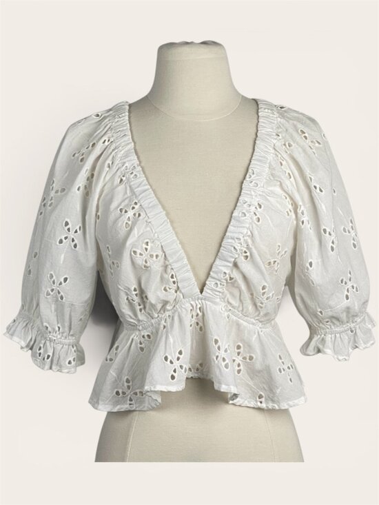 Free People Tops - Free People Eyelet Crop Top Coquette Cottagecore Babydoll Size S